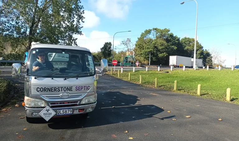 Cornerstone Septic Truck parked in the truck stop in Kawakawa, ready for tank cleaning