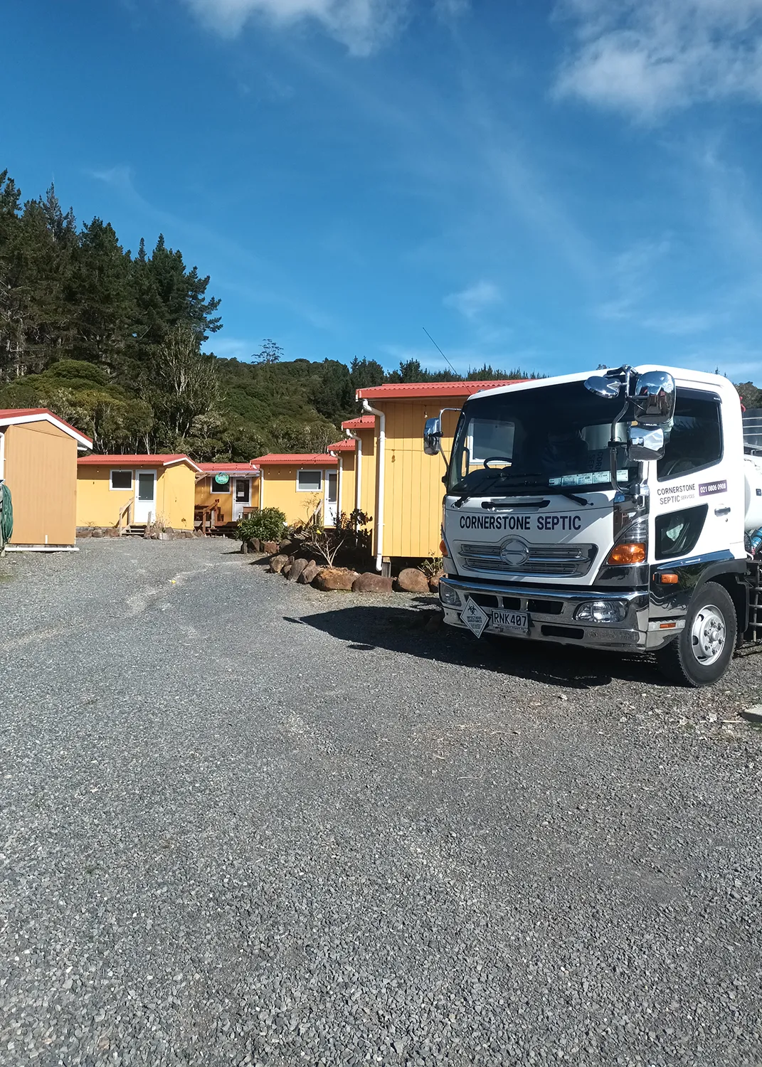 Cornerstone Septic Services truck at a commercial property