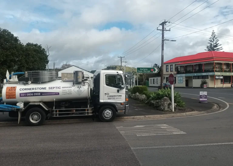 Cornerstone Septic Services truck on the road near Ohaeawai