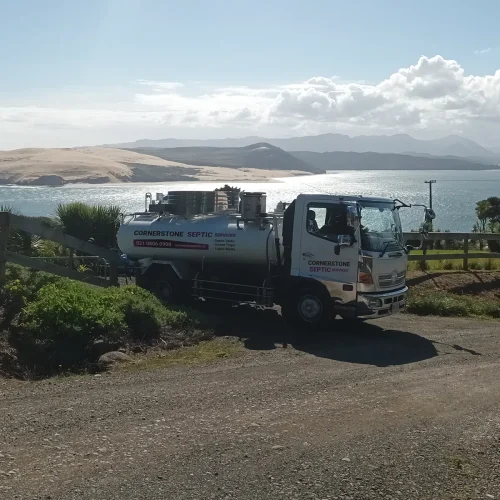 Septic service truck in coastal Northland